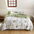 KAREVER Botanical Comforter Set Full White and Sage Green Floral Plant Bedding Set Garden Pattern Printed on White Reversible Blanket 3 PCs 1 White Comforter 80"x90" and 2 Pillowcases
