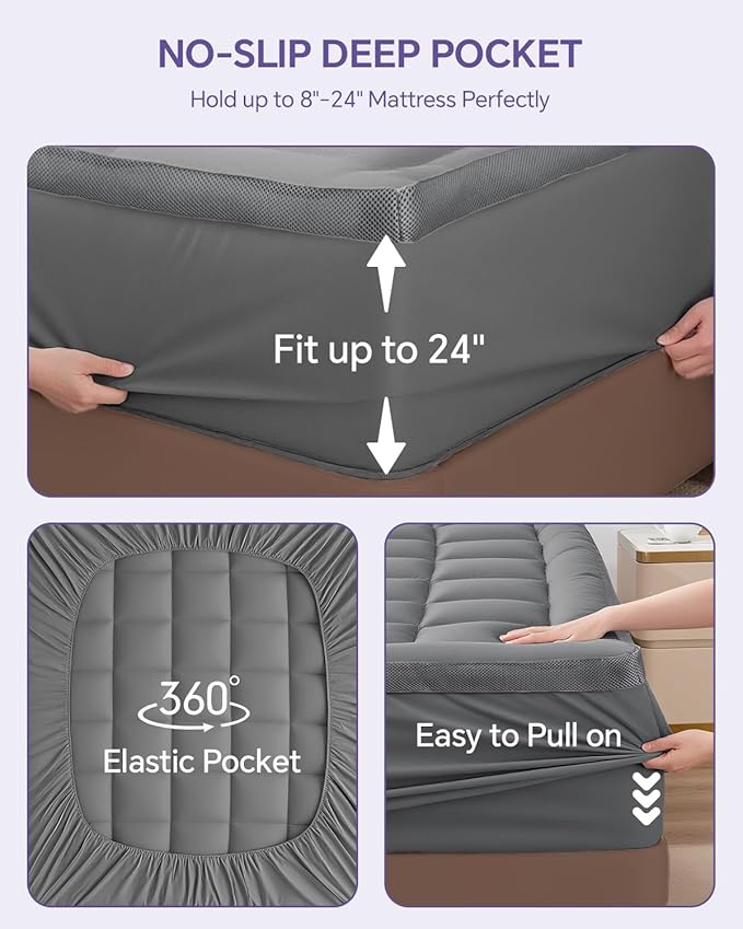 Dual Layer 4 Inch Memory Foam Mattress Topper King - 2 Inch Gel Memory Foam and 2 Inch Pillow Top Mattress Pad, 7-Zone Egg Crate King Size Mattress Topper (Grey)
