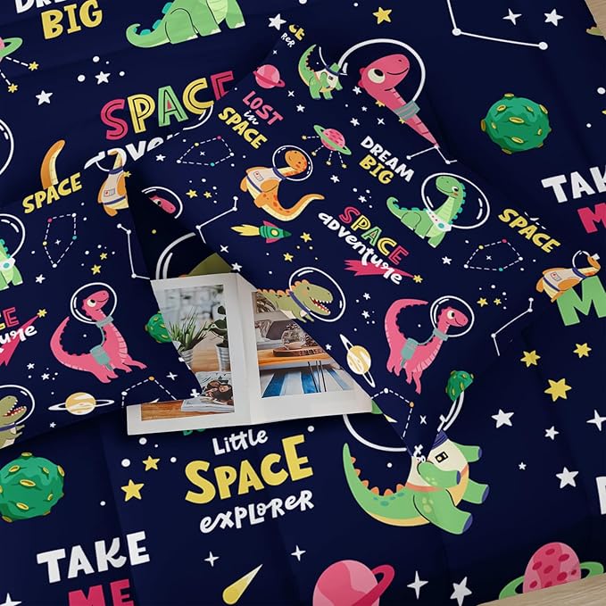 Dinosaurs in Space Twin Comforter Set，Twin Size Bedding Set for Boys Dinosaurs，with 1 Comforter with 2 Pillow Case