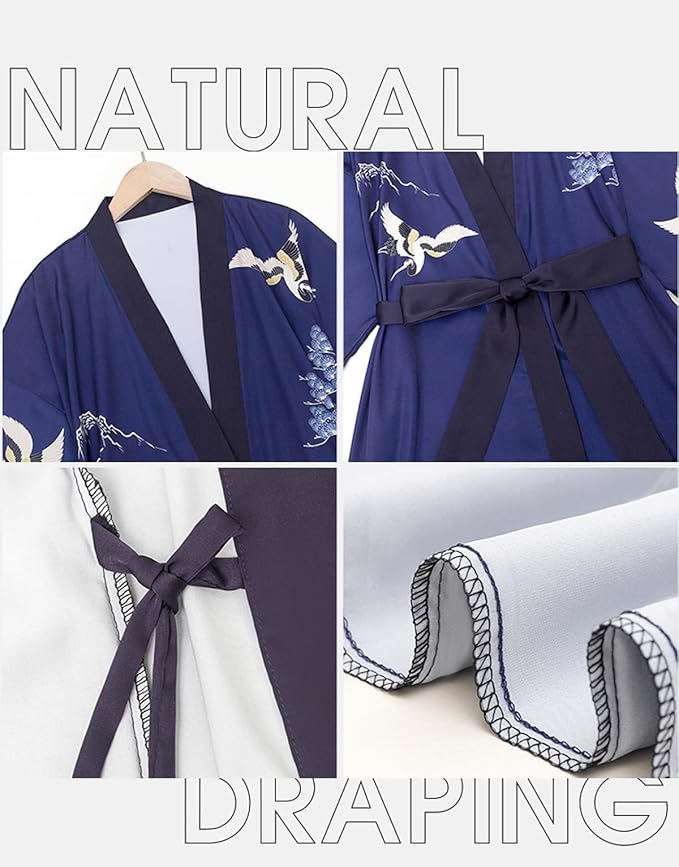 Silk Satin Robe for Women Long Japanese Kimono Robe Lightweight Soft Bathrobe Floral Luxury Dressing Gown