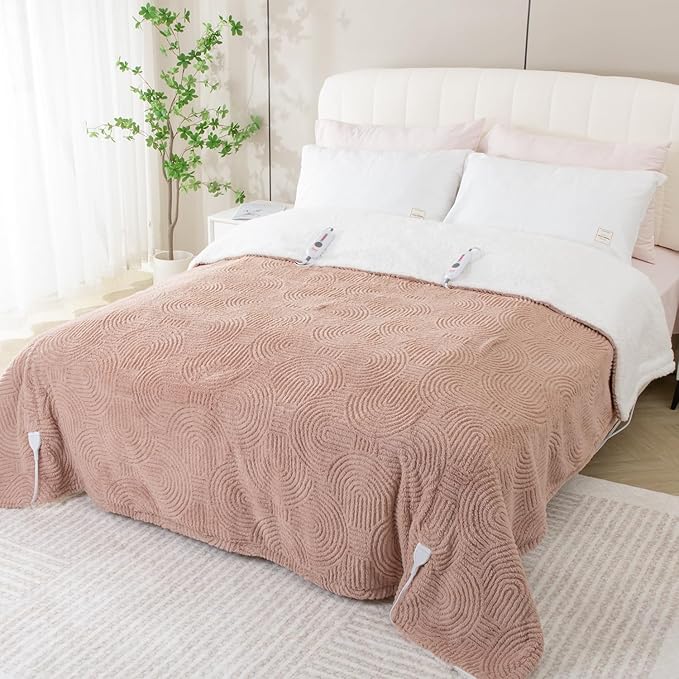 Heated Blanket King Size - 100"x90" Cozy Soft Jacquard Heating Blanket with 4 Heat Levels & 10 Hours Auto-Off, Jacquard Fleece, Overheating Protection, Warm Gifts, Brown