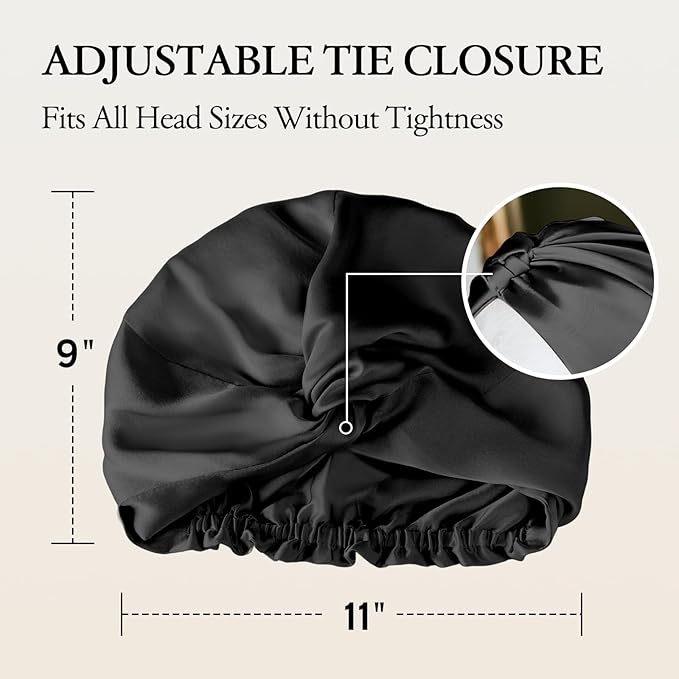 100% Mulberry Silk Bonnet for Sleeping, Adjustable Tie Closure for Women, Breathable Hair Wrap for Hair Protection