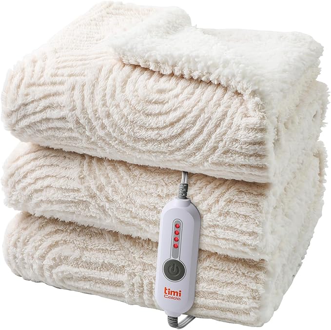 Heated Blanket Full Size - 72"x84" Cozy Soft Jacquard Heating Blanket with 4 Heat Levels & 10 Hours Auto-Off, Jacquard Fleece, Overheating Protection, Warm Gifts, Cream