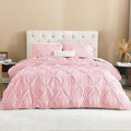 Litanika Pink Pinch Pleat Duvet Cover Full(79x90Inch), 3 Pieces(1 Duvet Cover, 2 Pillowcases) Luxurious Pintuck Bedding Set, Soft Microfiber with Zipper Closure & Corner Ties