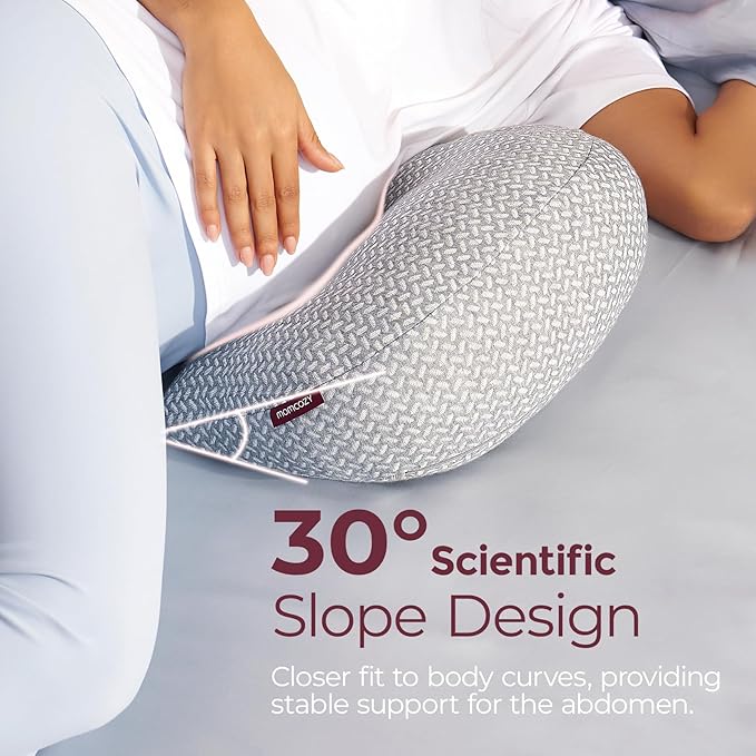 Momcozy Portable Pregnancy Pillow –Memory Foam W Shaped Maternity Great Support for Side Sleepers, Adjustable Travel Wedge Pillow for Back, Belly, and Hip Relief, Ideal for Pregnant Women, Grey