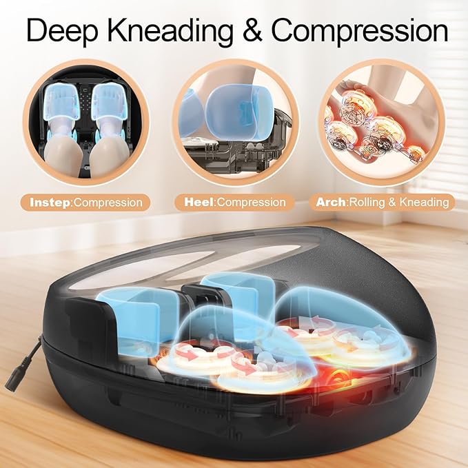 Foot Massager with Heat, Deep Kneading Therapy Compression, Shiatsu Feet Massager Machine for Plantar Fasciitis, Neuropathy Pain, Birthday Gifts for Women Mom Men Dad