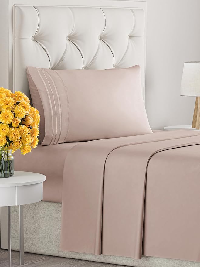 Twin XL Size 3 Piece Sheet Set - Extra Soft, Breathable & Cooling Sheets - Hotel Luxury Durable Bed Sheets for Women & Men - Deep Pockets, Easy-Fit & Wrinkle-Free Sheets - Dusty Pink Oeko-Tex Sheets