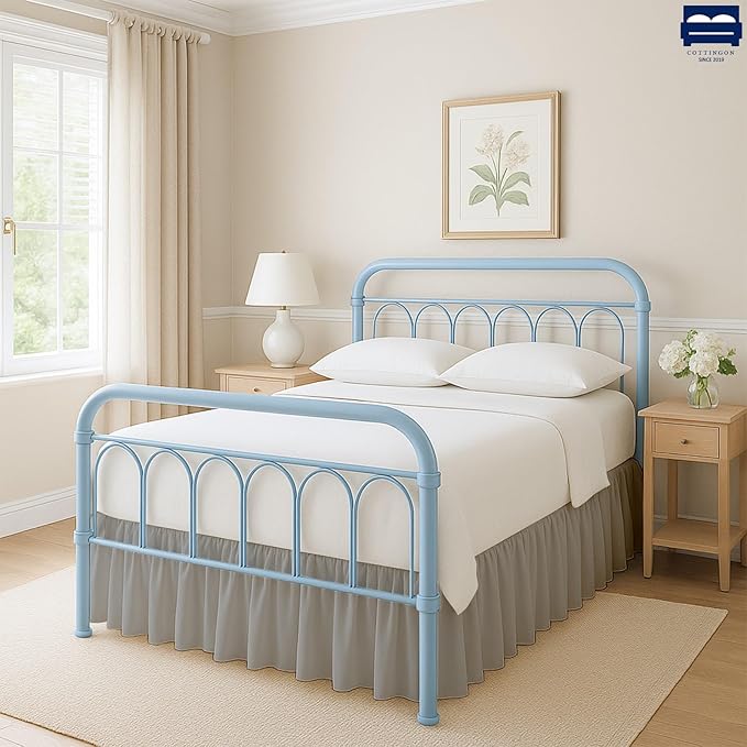 Cottingon Bed Skirt Twin 15" Drop with Split Corners, 100% Microfiber Soft and Stylish, Dust Ruffle with Platform, Light Grey