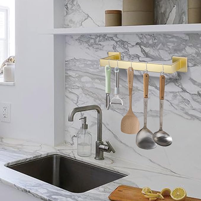 LANC 12-Inche Towel Bars for Bathroom Wall Mounted 30CM Brushed Gold Kitchen Towel Ring Total-14” Stainless Steel Square Towel Rails for Bathroom Hand Towel Holder Towel Hanger, A8804BG-3P1