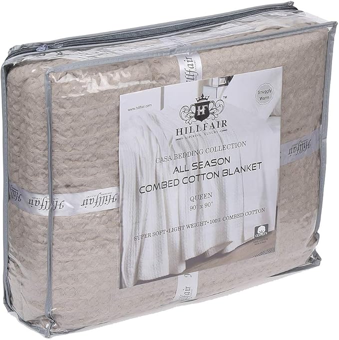 HILLFAIR 100% Combed Cotton Blanket–102x108 Inch California King Size Bed Blankets– Warm Soft All Season Breathable Blankets– Extra Large Oversized California King Blanket- Khaki King Cotton Blankets
