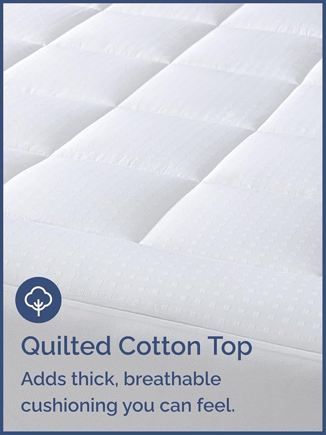 Mattress Pad Twin XL Size – Quilted Fitted Mattress Protector – Cotton Pillow Top Cover w/ 8-16" Deep Pockets – Thick & Plush – Cooling, Breathable and Noiseless – Machine Washable – 39 x 80 (White)