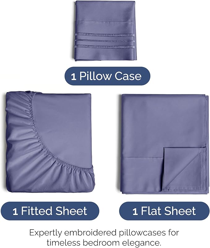 Twin Size 3 Piece Sheet Set - Extra Soft, Breathable & Cooling - Hotel Luxury Durable Bed Sheets - Deep Pockets, Easy-Fit & Wrinkle-Free - Twilight Purple Oeko-Tex