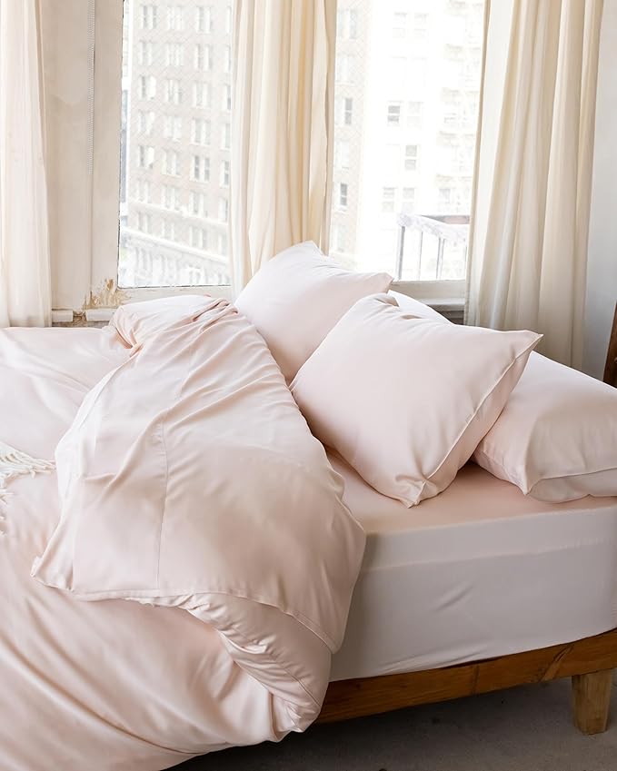 Cozy Earth Luxury Duvet Cover Twin - 100% Viscose from Bamboo - Ultra-Soft, Cooling & Lightweight Duvet Cover - Temperature-Regulating Bedding with Concealed Zip & Interior Snap Closures - Peony