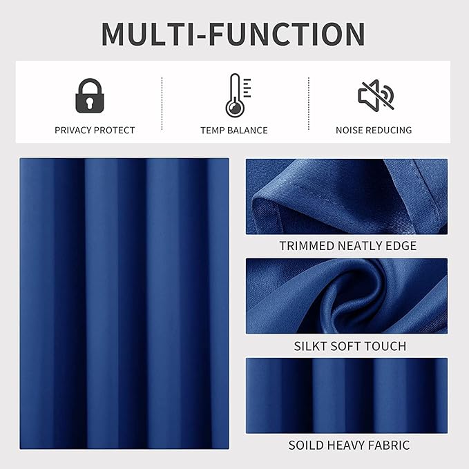 Joydeco Blackout Curtains 120 inches Long 2 Panels Set, Thermal Insulated Long Curtains & Drapes 2 Burg, Room Darkening Grommet Drapes for Bedroom Living Room Windows (W52 x L120 Inch, Royal Blue)