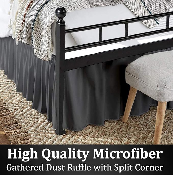Ruffled Bed Skirt with Split Corners, Dark Grey, Full 18 Inch Drop Bedskirt, Hotel Quality Brushed Microfiber Wrinkle Free Dust Ruffle Bed Skirt Full Size
