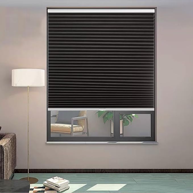 MYshade 1.5-Inch Cellular Cordless Blackout Shades,Thermal Insulating Noise Reducing Waterproof Blinds,Honeycomb Window Treatments for Indoor Light Control (Black-30 W x 72" H)