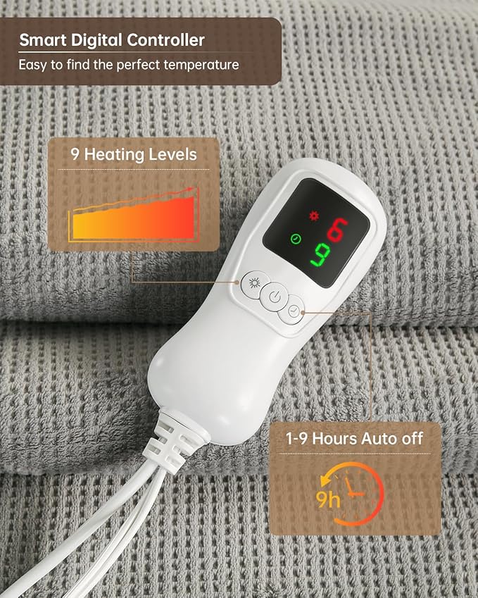 Electric Heated Blanket King Size, Washable Blanket Warmer with Dual Control for Home for Adults, Super Cozy Soft Fabric 100" x 90", 9 Heat Levels, 1-9H Auto-Off, ETL Certified, Gray