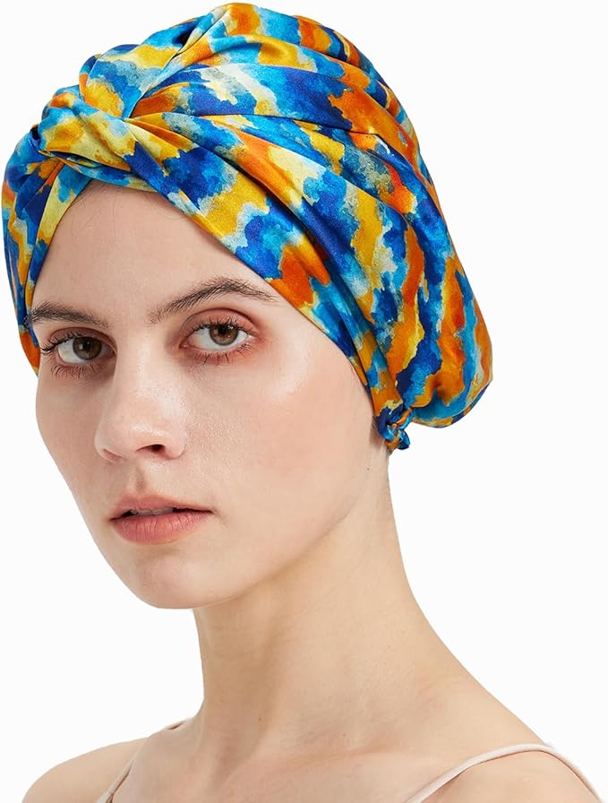 100% Mulberry Silk Bonnet, Double-Layered Hair Bonnet for Sleeping Women, Pure Silk Turban, Night Sleep Hair Wrap