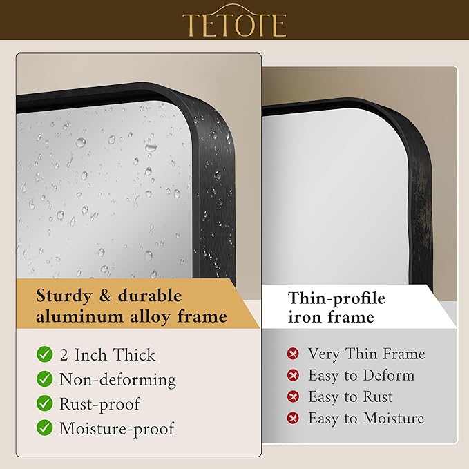 TETOTE Black Framed Mirrors for Bathroom, 36 x 36 Inch Modern Wall Mounted Square Matte Frame Decorative Vanity Mirror for Living Room Entryway