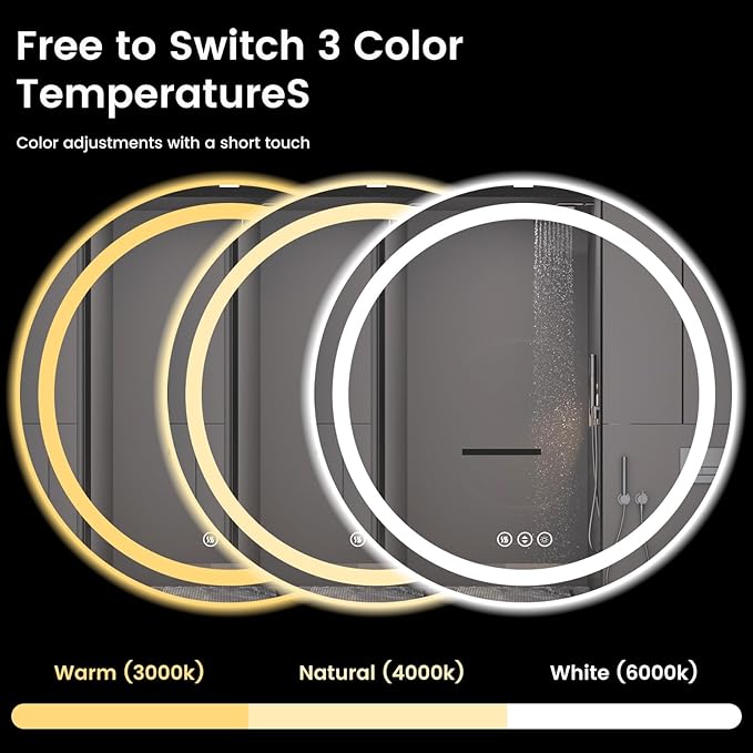 42" x 42" LED Bathroom Mirror with Lights, Backlit & Front Lighted, Wall-Mounted Vanity Mirror 3000K/4000K/6000K, Memory Functions, Anti-Fog, Dimmable Smart Mirror