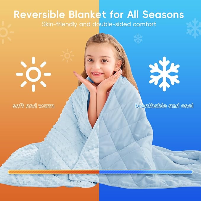 yescool Weighted Blanket 5 Pounds, Blanket Gifts for Boys and Girls, Small Weighted Throw Blankets Washable Heavy Blankets, Winter Weighted Comforter for 40-70lbs, 36 * 48in, Light Blue