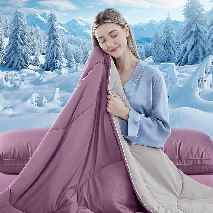 Cooling Comforter Queen Size, Double-Sided Cooling Blanket for Hot Sleepers & Night Sweats, Arc-Chill Q-Max > 0.4 Breathable Ice Blanket, Lightweight Cold Comforter (80''x90'', Muted Pink)