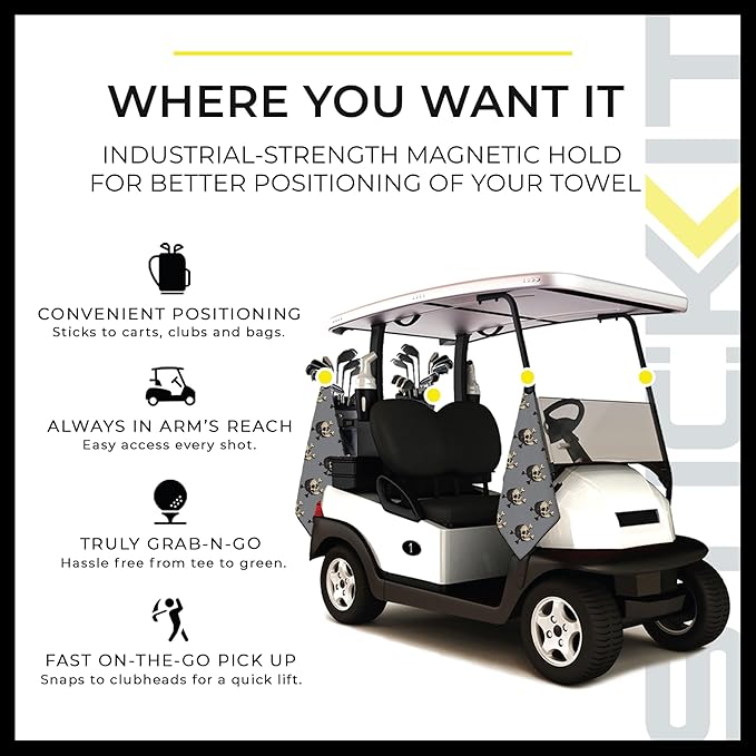 STICKIT Magnetic Golf Towel, Premium 29" Microfiber with Deep Waffle Pockets, Industrial Strength Magnet for Secure Hold to Golf Carts & Clubs, Ultra-Absorbent, Fast-Drying, Easy-Clean Design