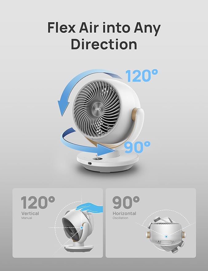 Dreo Fan for Bedroom, Desk Air Circulator Fan with Remote, 11 Inch Table Fans for Whole Room, 60ft Powerful Airflow, 120° Vertical Manual +90° Oscillating, 4 Speeds, 8H Timer, Quiet Fan, Home