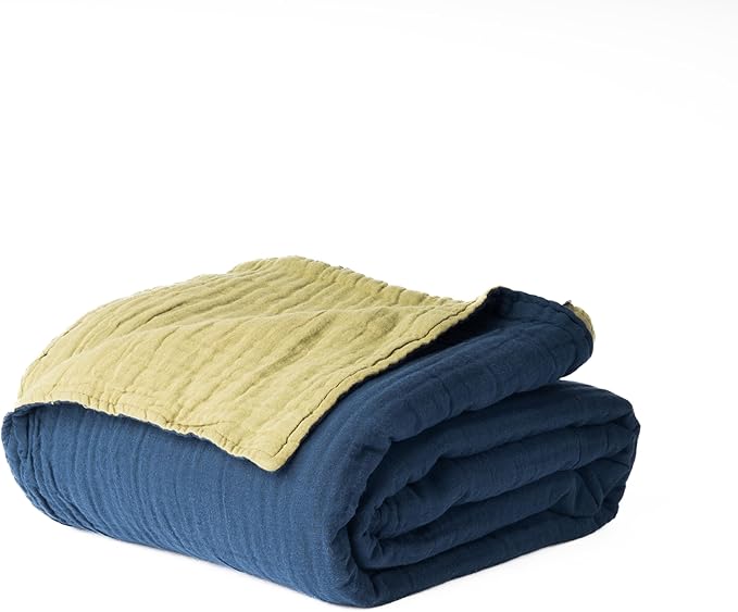Salt Earth 100% Cotton Muslin Blanket, Gauze Blanket 50"X60" Throw with Tassel 6 Layered, Couch, Bed, Living Room, Home,Lightweight & All Season Blankets & Throws, Skin Friendly (Dress Blue/Mosstone)