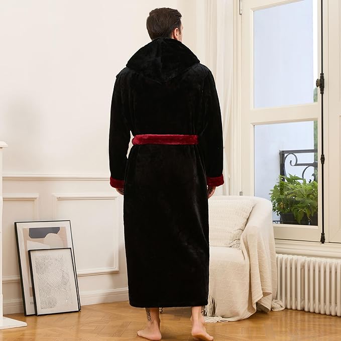 U2SKIIN Mens Robe with Hooded, Full Length Thickened Plush Robe Big and Tall Bathrobe