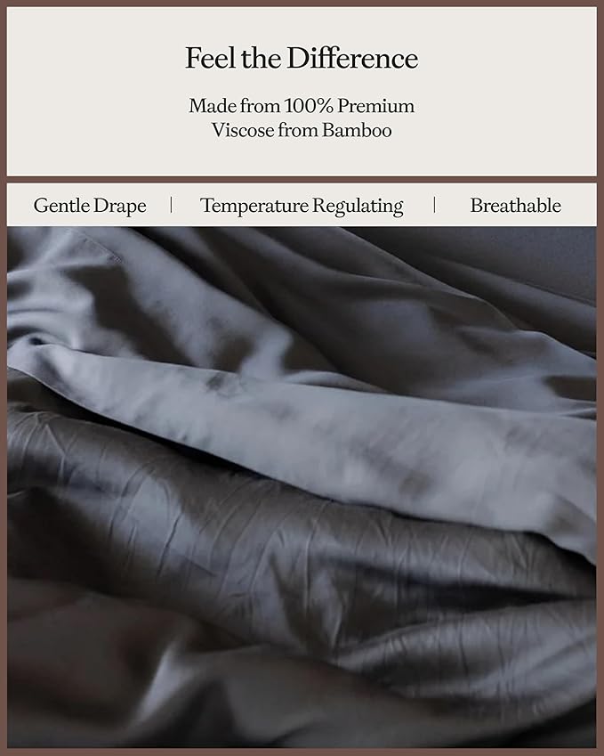 Cozy Earth Luxury Duvet Cover Twin - 100% Viscose from Bamboo - Ultra-Soft, Cooling & Lightweight Duvet Cover - Temperature-Regulating Bedding with Concealed Zip & Interior Snap Closures - Charcoal