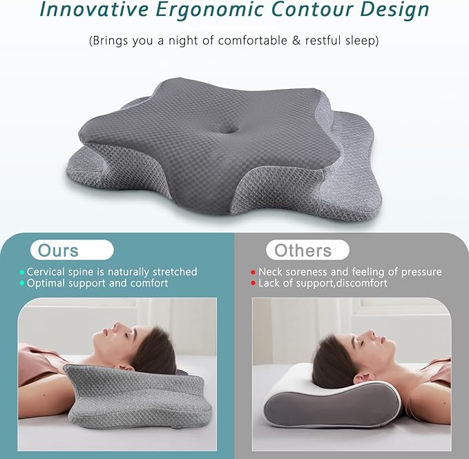 Cervical Neck Pillow for Pain Relief Sleeping, Contour Memory Foam Pillow, Ergonomic Side Sleeper Pillow for Adults, Orthopedic Neck Support Pillow for Back Stomach Sleepers-King Size
