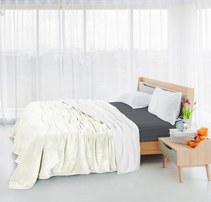 Utopia Bedding Sherpa Blanket California King Size (Ivory, 102x96 Inches) - Soft Plush Fleece Reversible Blanket for Bed, Sofa, Couch, Camping and Travel