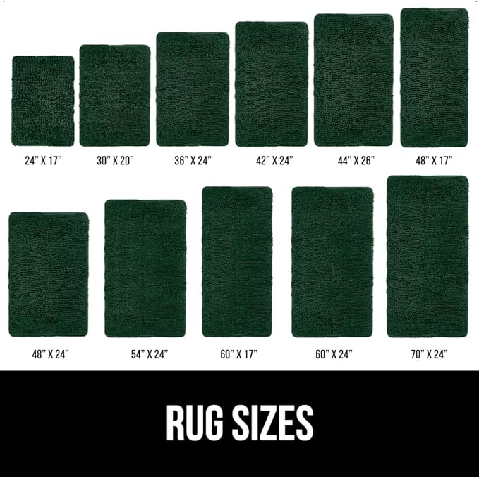 GORILLA GRIP Bath Rug Mat 30x20, Soft Absorbent Chenille, Quick Dry Microfiber Mats, Rubber Backing Washable Shower Floor Rugs, Bathmat Runner, US Designed Bathroom Decor Accessories Hunter Green