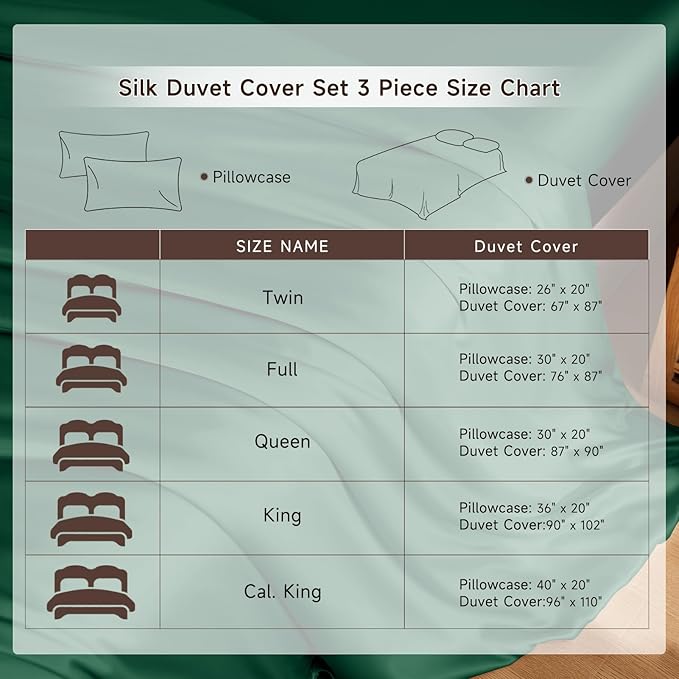 THXSILK 100% Pure Mulberry Silk Duvet Cover Set 3 Piece, 6A+ Grade Luxury Soft Bedding Silk Sheets for Hair and Skin, 1 Pcs Quilt/Comforter Cover with 2 Zippered Pillowcases (Emerald Green, Queen)
