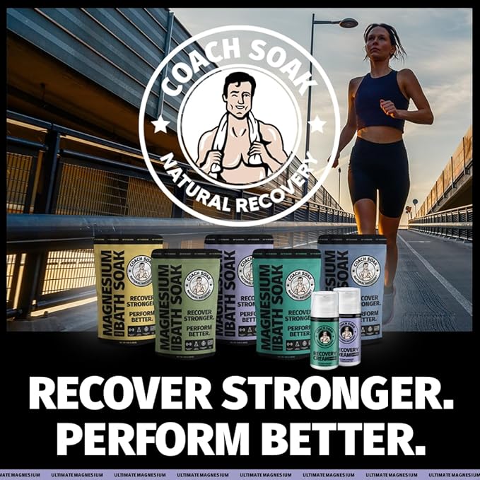 Coach Soak Recovery Bath Soak - Alternative to Epsom Salt Bath Soak - Fast-Absorbing Pure Magnesium Flakes & Dead Sea Salt with 21 Minerals, Bath Salts & Essential Oils - 3 lb, Calming Lavender