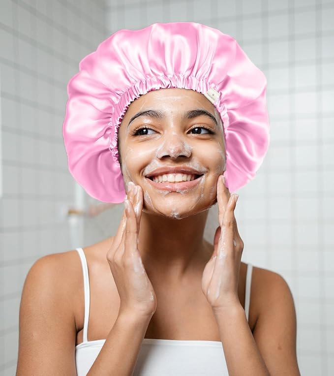 YANIBEST Adjustable Silk Bonnet Double Layer Satin Bonnet Hair Bonnet for Sleeping Bonnets for Women Hats Curly Natural Hair, Pink