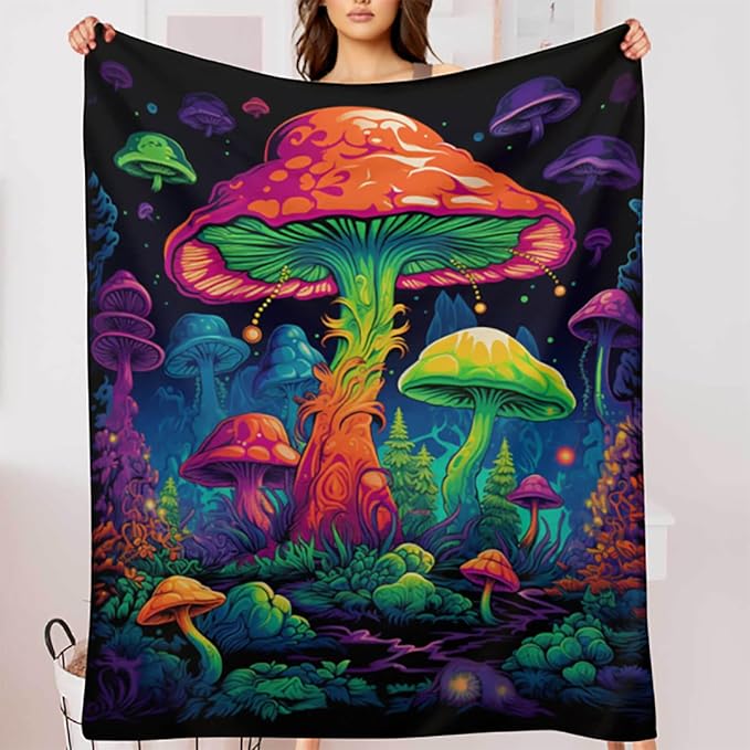 Mushroom Throw Blanket | Mushroom Gifts for Women and Men | Lightweight Fleece Home Decor for Living and Bed Room, 50×60 Inches, Machine Washable, No-Pilling