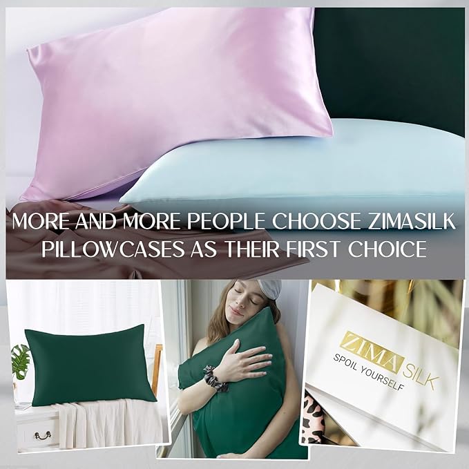 ZIMASILK 100% Pure Mulberry Silk Pillowcase for Hair and Skin Health,Soft and Smooth,Both Sides Premium Grade 6A Silk,600 Thread Count,with Hidden Zipper,1pc (King 20''x36'',Blackish Green)