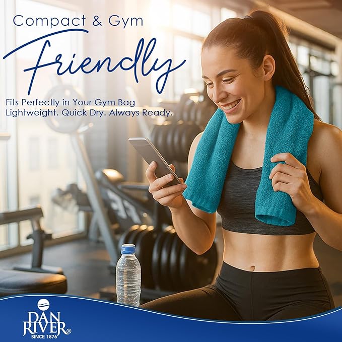 DAN RIVER 6-Pack Premium Hand Towels (16x28 Inches) - 100% Cotton, Ultra Soft, Lightweight, Highly Absorbent Towels for Bathroom, Spa, Gym, Salon, Hotel, and Travel - 550 GSM - Teal