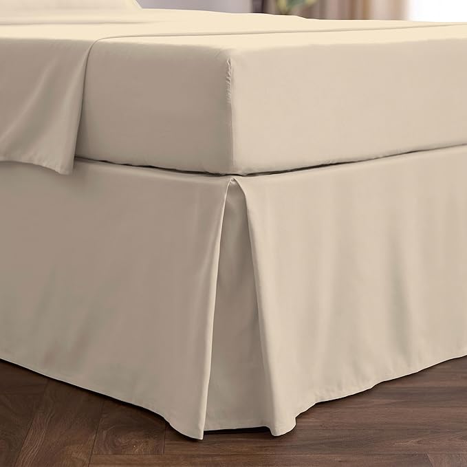 Mellanni Bed Skirt Cal King Size- Bed Skirting - 15-Inch Tailored Drop Pleated Dust Ruffle - Hotel Luxury Bedding - Wrinkle, Fade, Stain Resistant - 1 Bedskirt (Cal King, Beige)