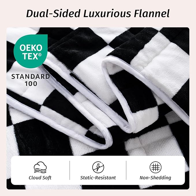 Wemore Flannel Fleece Weighted Blanket for Adult Twin Size 15 lbs, Dual Sided Luxurious Checkerboard Grid Heavy Blankets, Ultra Soft Throw Blanket, Plaid Black, 48 x 72 inches