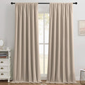 Joydeco Beige 100% Blackout Curtains 108 Inch 2 Panels, Luxury Thermal Beige Velvet Curtains for Bedroom Living Room, Soundproof Blackout Window Drapes, Rod Pocket & Back Tab (52W x 108L)