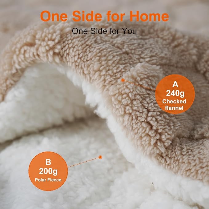 Heated Blanket with 6 Heating Levels 10 Hours Time Setings and Auto-Shut Off, Soft Checked Flannel Fast-Heating Electric Blanket (Khaki, 90"X100")