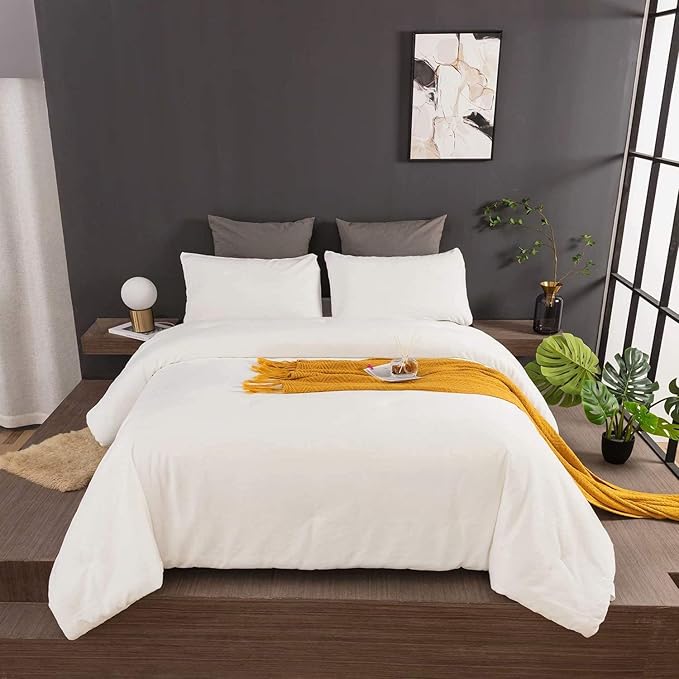 Cottonight White Velvet Comforter Set Cal King Fluffy Bedding Comforter Set California King Sherpa Micromink Winter Warm Cozy Super Soft Bedding Set