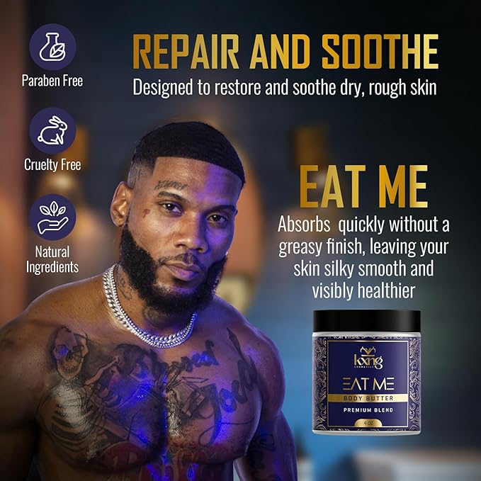 KXNG Cosmetics, Body Butter, Organic Skin Care for Men and Women, Body Moisturizer Lotions and Creams, Raw Shea Butter, Cocoa Butter, Mango, Coconut Oil, Hand, Foot, All Skin Types (Eat Me 2)