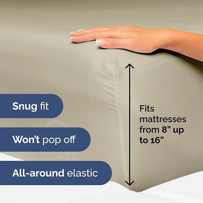 Queen Size 4 Piece Sheet Set - Extra Soft, Breathable & Cooling Sheets - Hotel Luxury Durable Bed Sheets for Women & Men - Deep Pockets, Easy-Fit & Wrinkle-Free Sheets - Taupe Oeko-Tex Bed Sheet Set