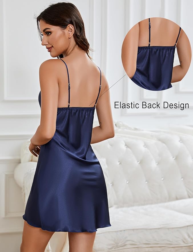 Marvmys Women's Satin Nightgown Sexy Lingerie Silk Slip Dress V Neck Chemise Mini Nighty