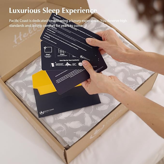 Pacific Coast Goose Feather Down Comforters Queen Size, 100% Cotton Extra Fluffy White Duvet Insert, Soft, Breathable, All Season Hotel Luxury Bedding Comforters, 8 Corner & Center Loops (90"x90")