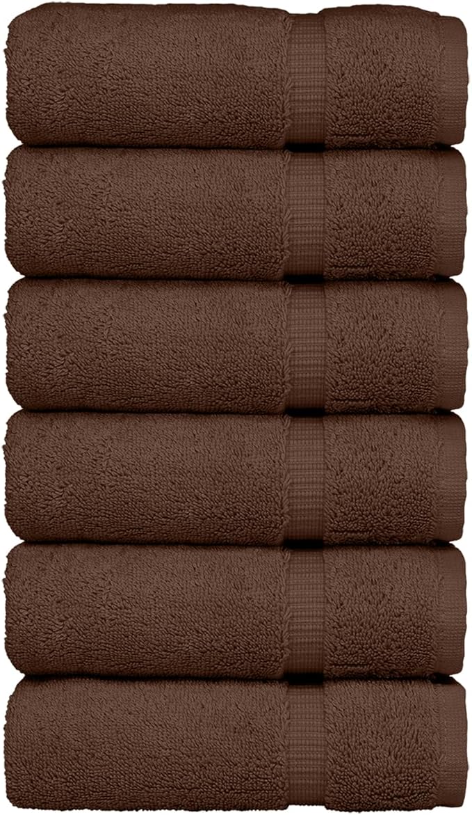 Luxury Hotel & Spa Collection, 100% Turkish Cotton 700 GSM Cloth, for Body wash, Makeup Remover & Facial Cleaning, Baby, face, Dobby Border Soft washcloths Towel Set 13" X 13", Cocoa, Set of 6